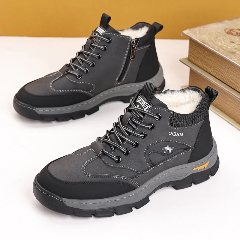 

Winter Shoes for Men Leather Boots Outdoor High Top Casual Sport Hiking Shoes Warm Thickened Wool Snow Boots