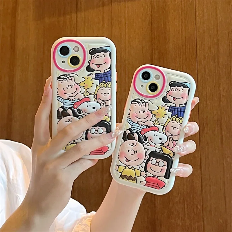 Caso de telefone dos desenhos animados para iphone, escudo de silicone macio, anti queda, tampa traseira bonito, kawaii, criativo, Snoopy, iphone 15 pro, 14 max, mais, 13, 12, 11
