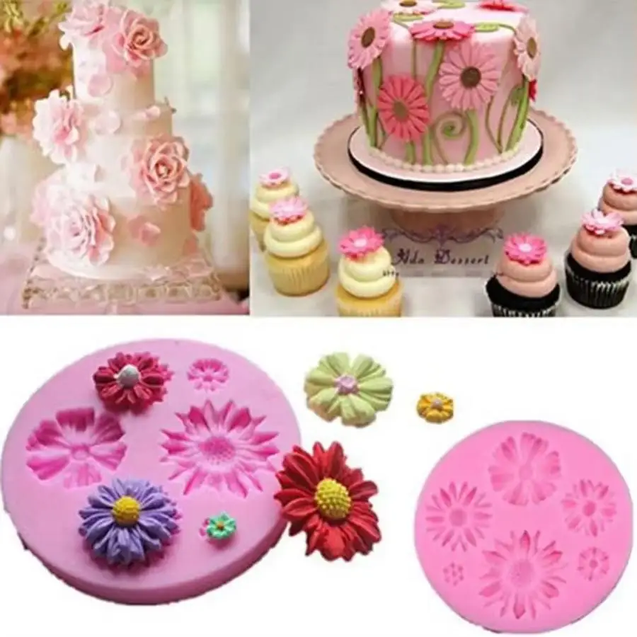 1 Pcs 3D Daisy Flower Silicone Mold DIY Fondant Cake Chocolate Candy Ice Pastry Mould Multi-use Handmade Craft Making Tool