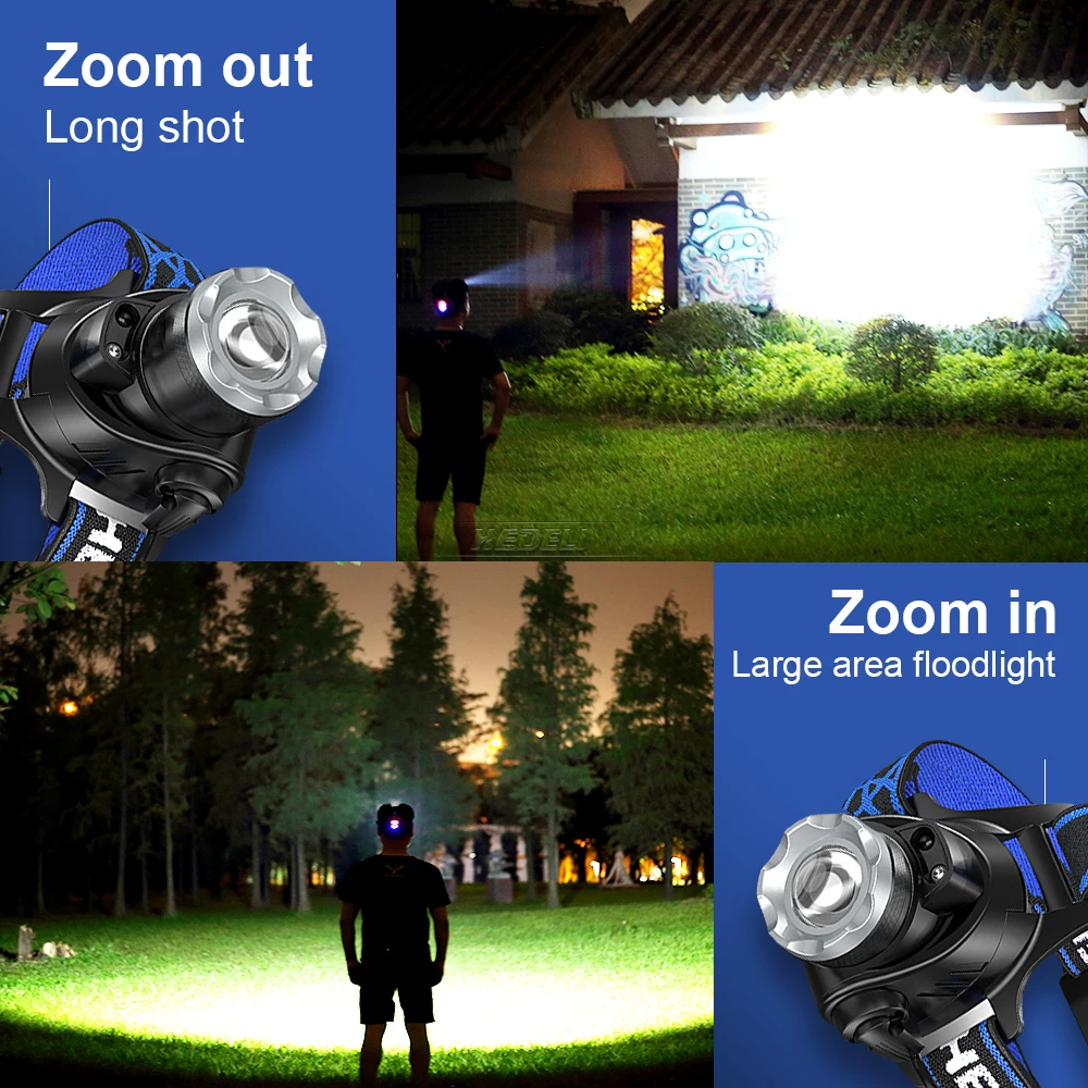 Powerful Induction Led Headlight L2/T6 LED Zoomable Head Lamp Fishing USB Rechargeable Headlamp 18650 Battery Waterproof Hunting