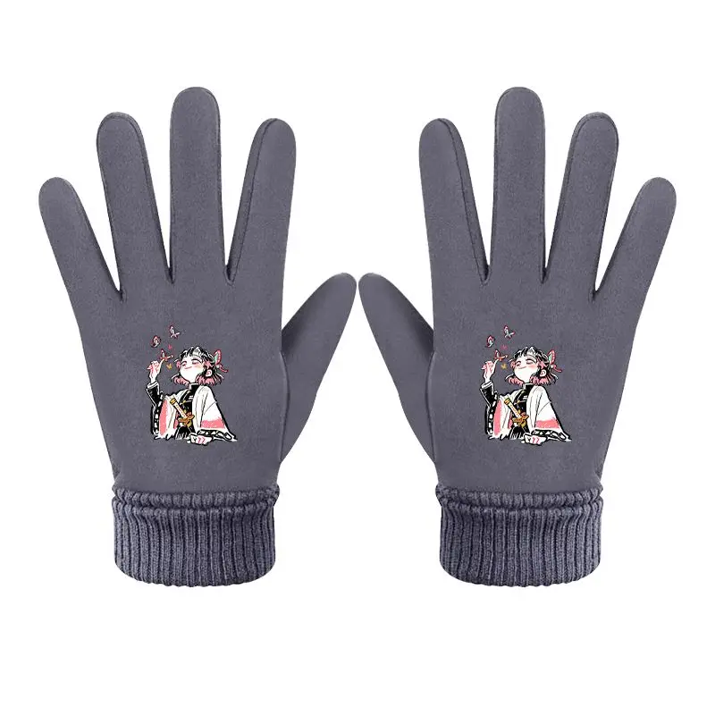 Demon Slayer Anime Cartoon Fingerless Gloves Mitsuri Kanroji Peripheral Goods Winter New Warm Children Outdoor Gloves Girl Gifts - view 3