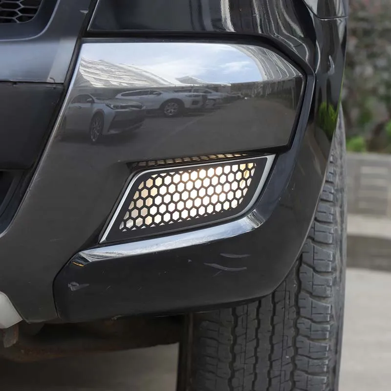 Carbon Steel Black For Ford Ranger Wildtrak 2015-2022 Car Front Fog Lamp Protection Mesh Cover Decorative Accessories ﻿