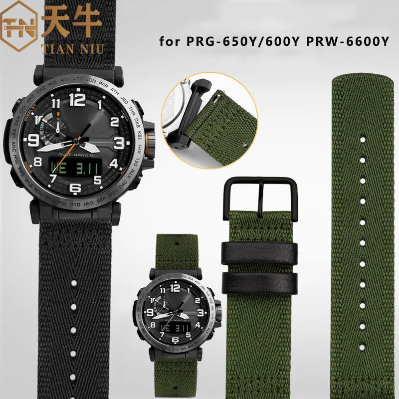 24mm quick release nylon watch strap for Casio PROTREK series PRG-650Y/600Y PRW-6600Y men's canvas wristband accessories