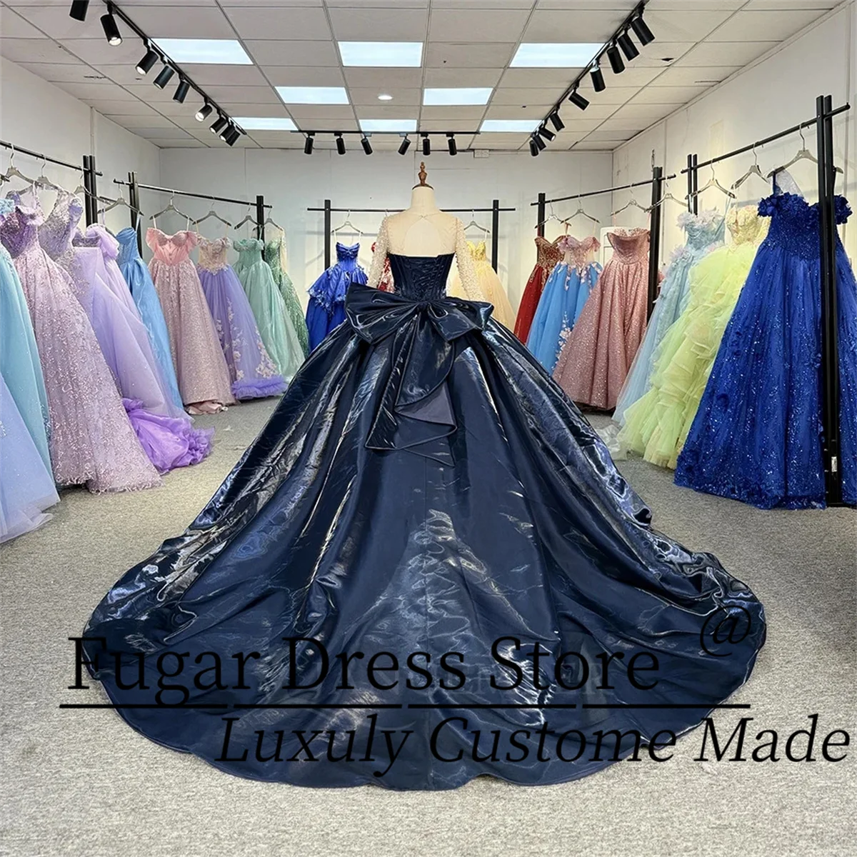 فساتين سهرة على طراز الأميرة مقاس مخصص للفتيات من الساتان بأكمام طويلة لؤلؤ فستان رسمي من Vestidos de15 quinceaÑ #2