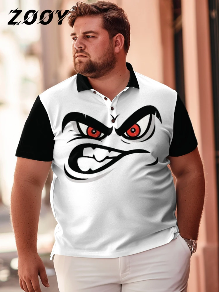 ZOOY (L-9XL) Men's Plus Size Chest 202cm Cartoon Expression Retro Pattern Contrast casual short sleeved polo shirt top