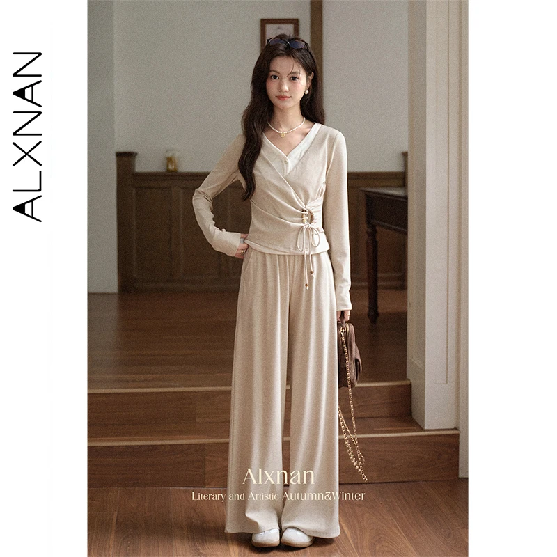 ALXNAN Plue Size Pants Casual Wide-leg High-waist Baggy Pants 2026 Spring Oatmeal Loose-fit Versatile Women's Trousers D12716