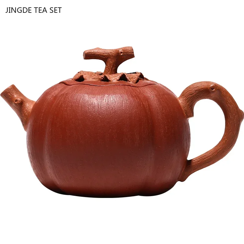 

1pc 140ml Yixing Purple Clay Teapot Famous Handmade Raw Ore Filter Teapot Persimmon Shape Beauty Tea Infuser Home Zisha Tea Set