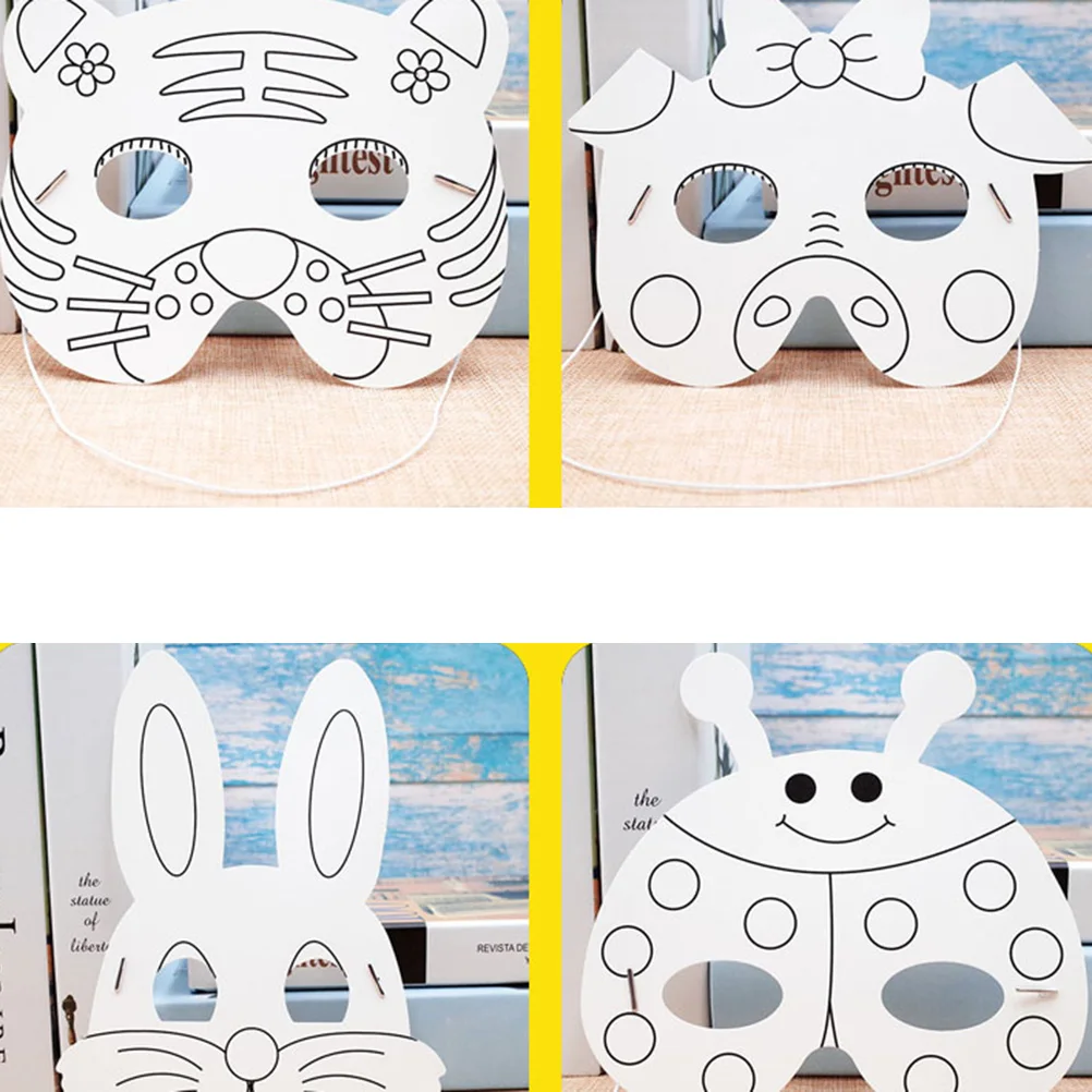 10Pcs Paper Mask Craft Kit Children DIY Painting Art Project Pre-Cut Animal Designs for Fun Creative Play White Mask