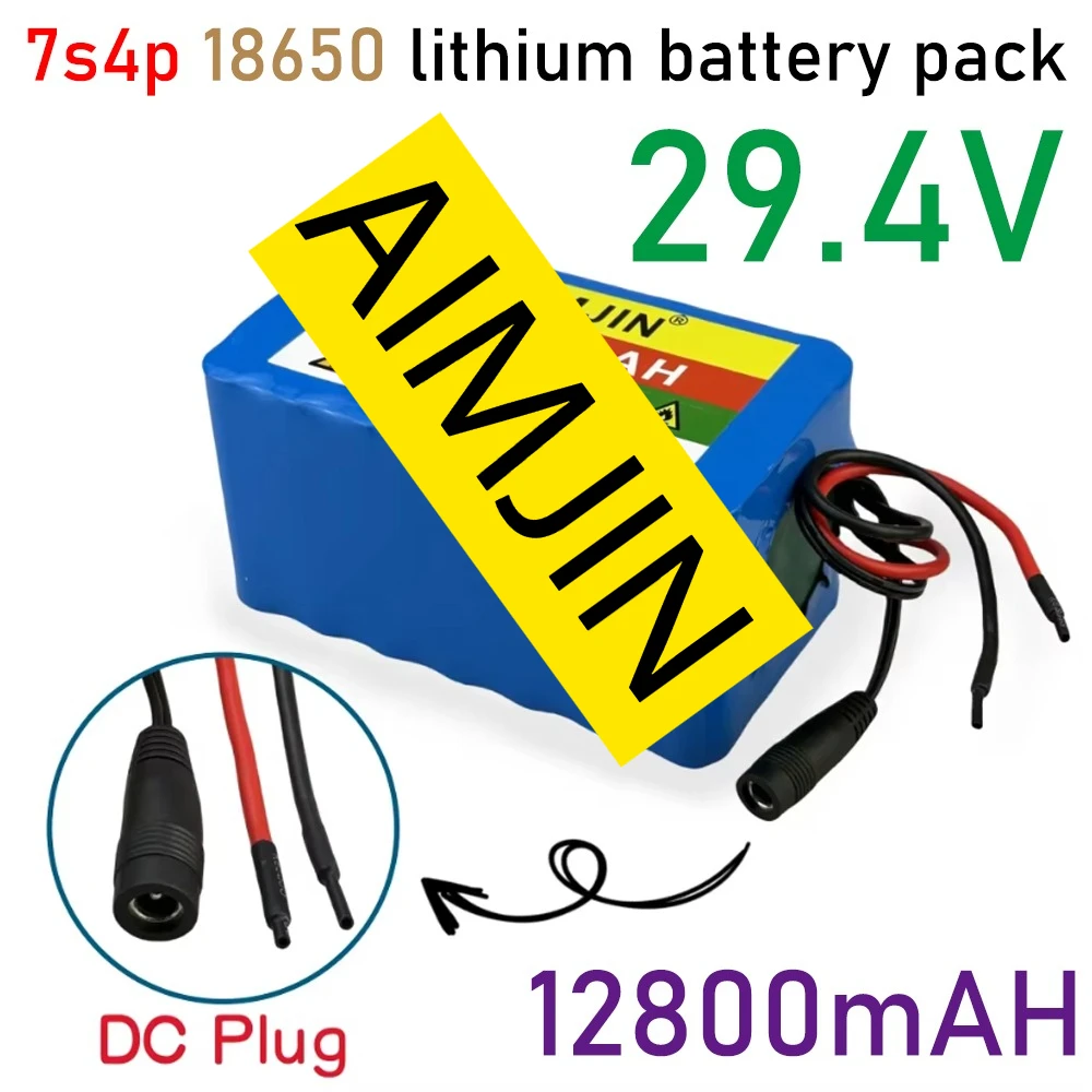 29.4V 12.8Ah 18650 Lithium Ion Battery Pack 7S4P with Built-in BMS And Charger Large Capacity for Electronics