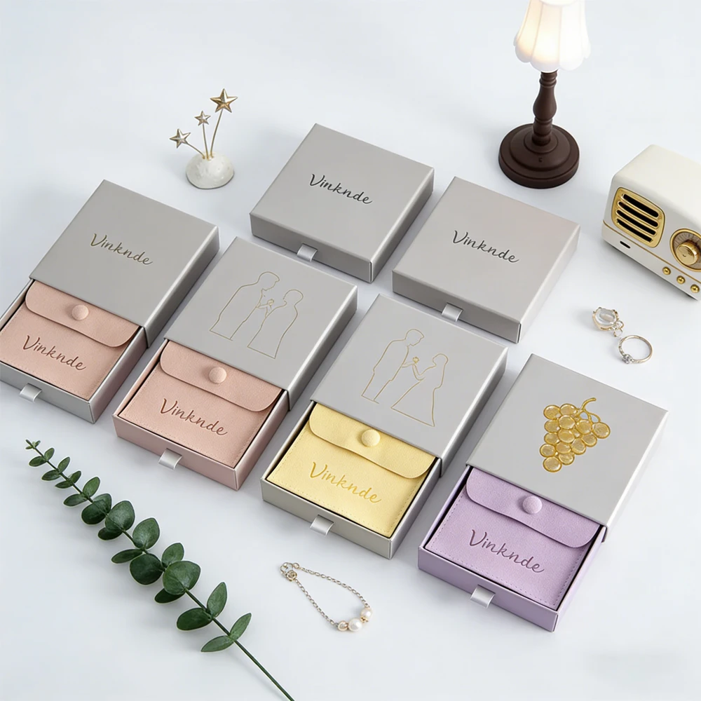 

Custom Grey Suede Jewelry Pouch and Box Set Jewelry Pouch with Earring Holder Jewelry Snap Button Bag Ring Bracelet Drawer Boxes