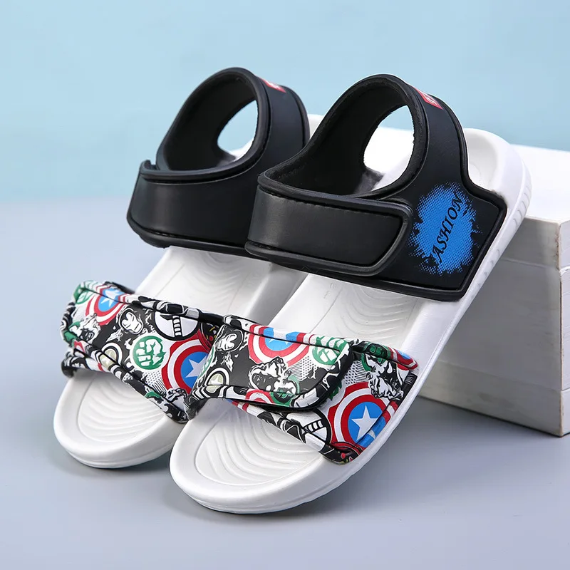 Sandalias antideslizantes para niño y niña, zapatos de playa de dibujos animados, tiburón, Delfín, Spiderman, Mickey, transpirables