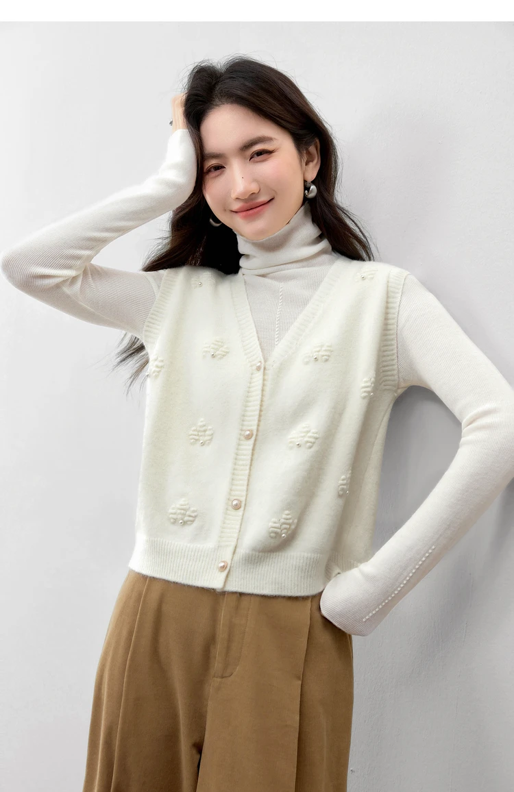 SENTUBILA Strickweste für Damen, Herbst 2026, neue ärmellose Strickjacke, lässige, einreihige Weste mit hohem Stretchanteil, W53JB2692 – Detail 21