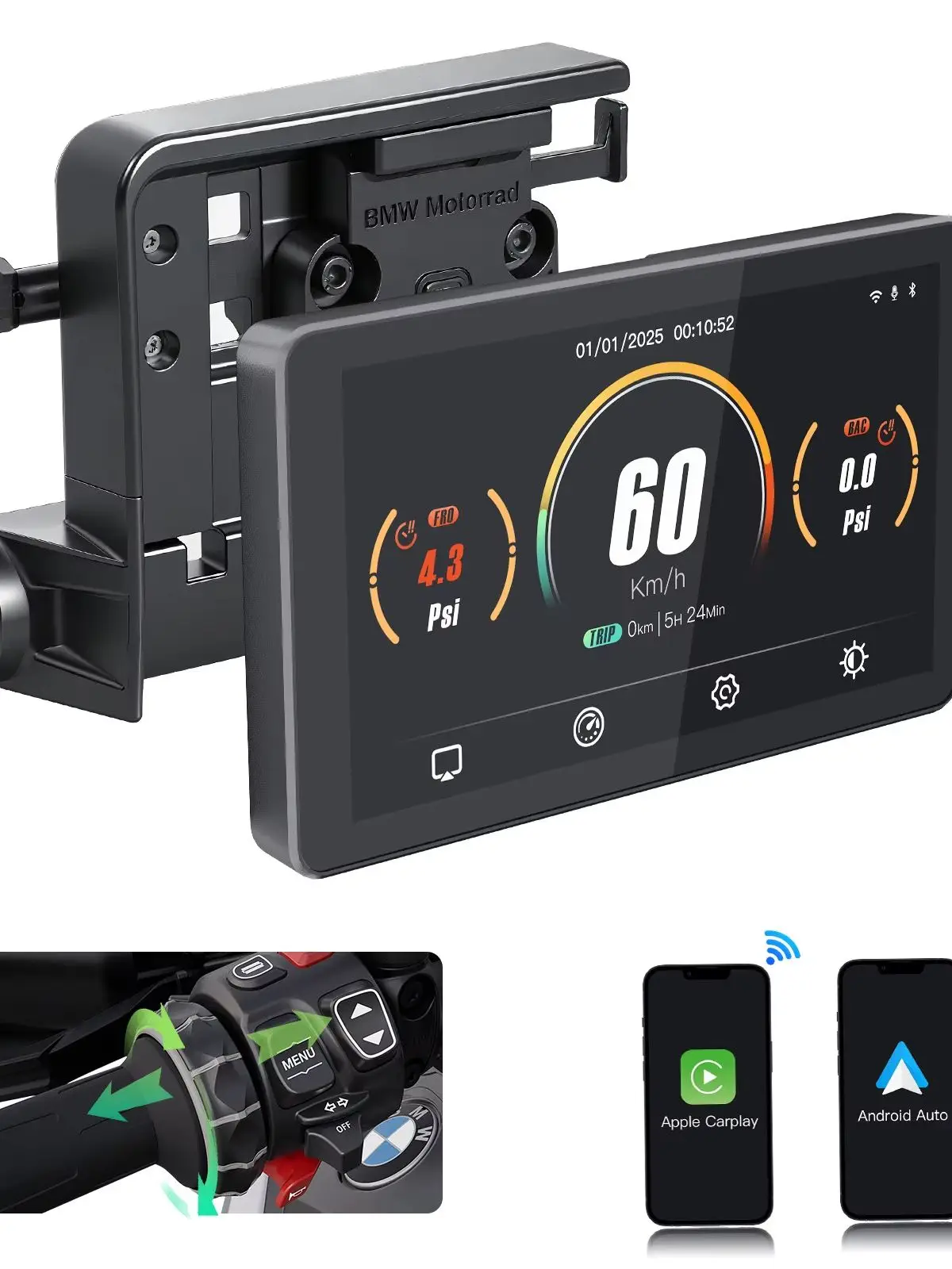 Kabelloses CarPlay Motorrad Android Auto für BMW F750GS R1200GS R1250GS R1300G Tragbares Digitales Armaturenbrett GPS-Navigationsdisplay