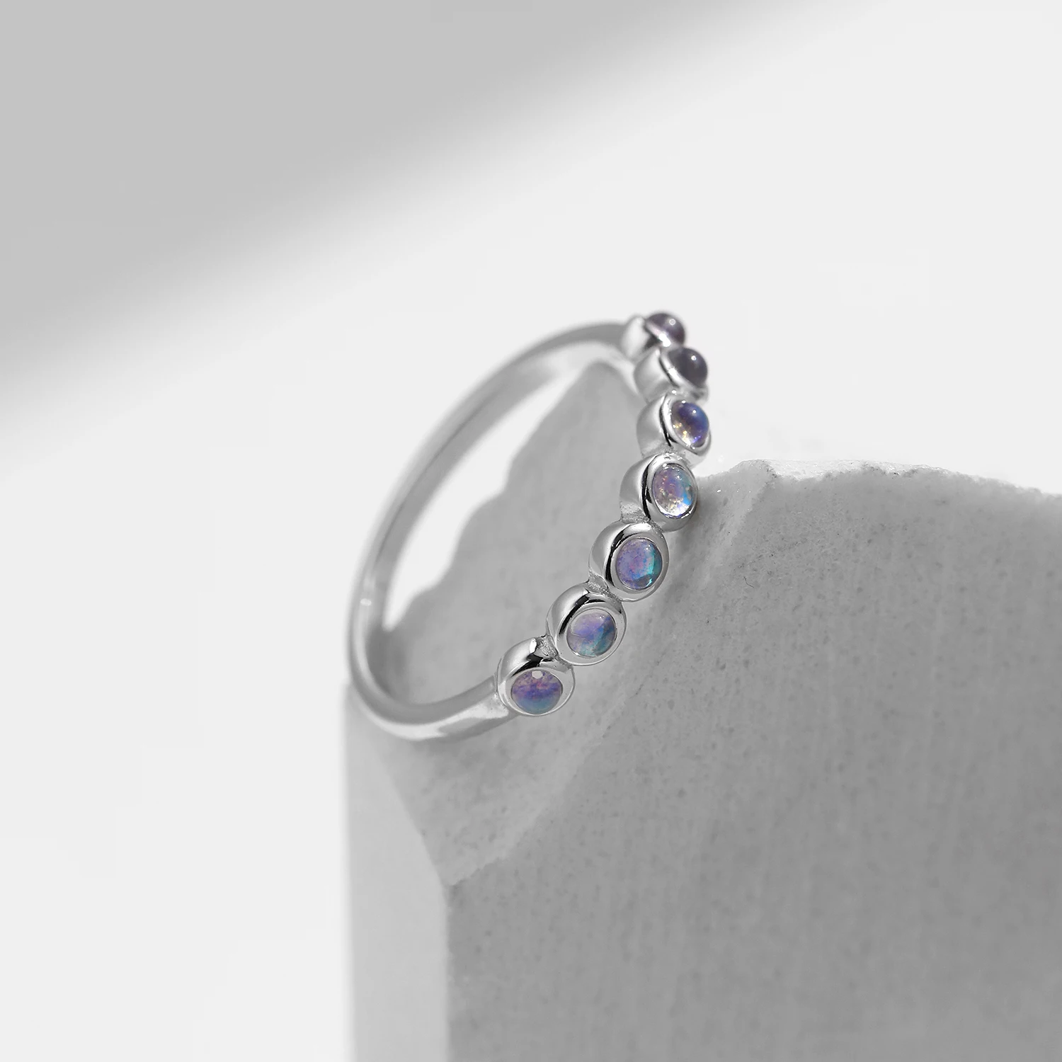 Women's Exquisite Round Moonstone Stackable 925 Silver Ring