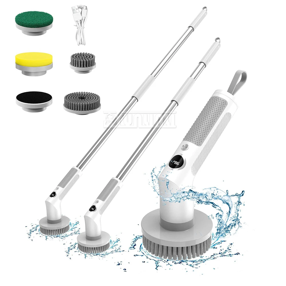Многофункциональная беспроводная вращающаяся щетка для чистки с регулировкой скорости, бытовая масштабируемая электрическая щетка для чистки