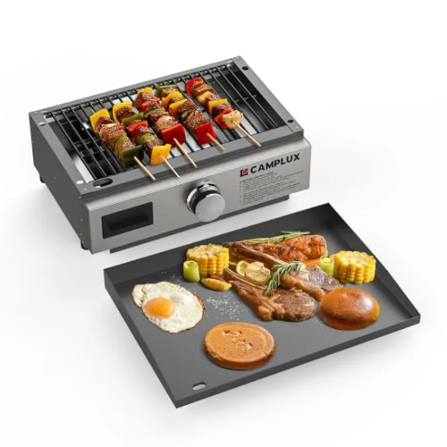 Propane Gas Griddle Grill Combo 11000 BTU Portable Camping Griddle Ceramic Coated 18-Inch Tabletop Grill with 20 lbs an