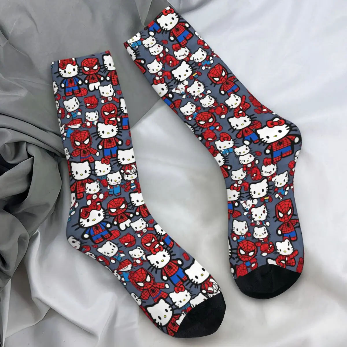 Spider Man i Hello Kitty Pończochy Niestandardowe śmieszne skarpetki Zimowe skarpetki antypoślizgowe Unisex Męskie deskorolki Wygodne skarpetki