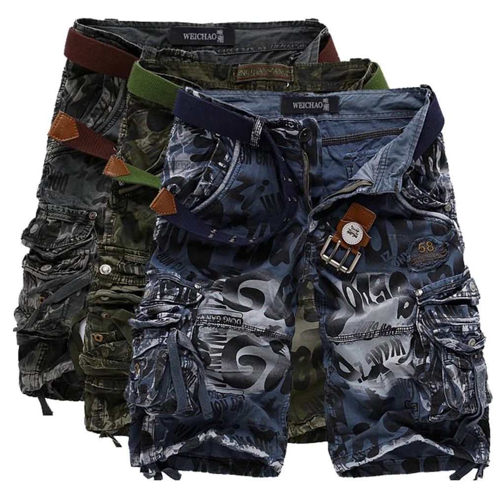 Summer Men's Camouflage Printed Work Shorts Multi-Pocket Zipper Button Military Combat Five Shorts Daily Street Casual Shorts