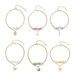 304 Stainless Steel Rolo Chain Multilayer Layered Anklet Multicolor Chip Beads Cross Anklet Women Summer Fashion Jewelry On Foot