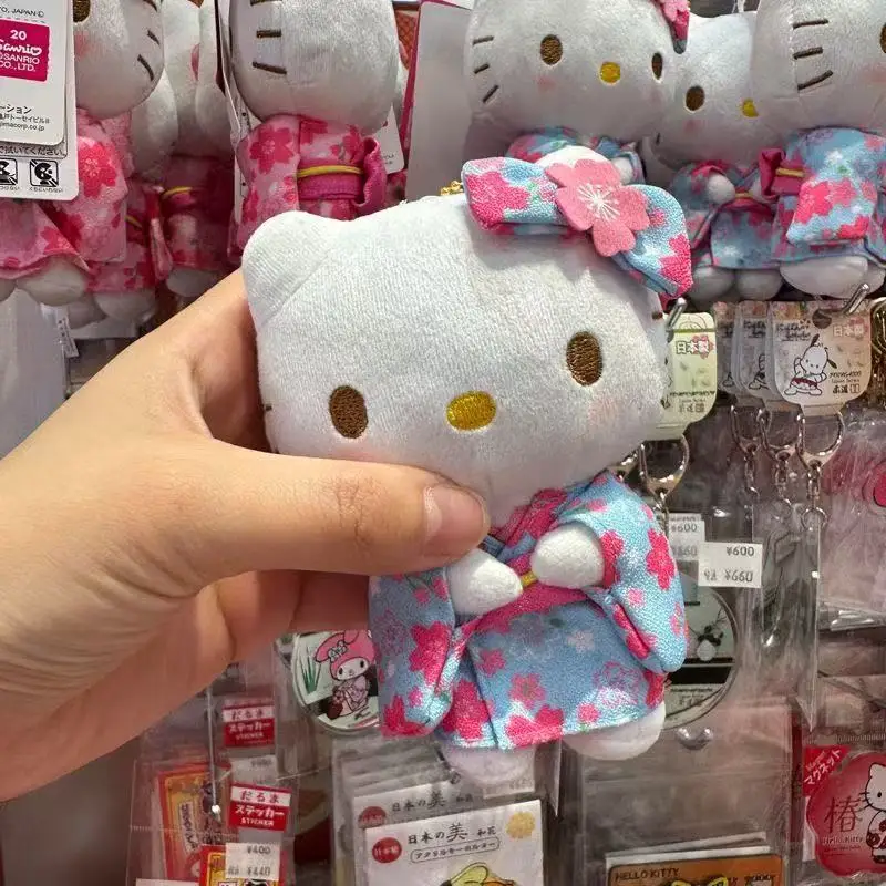 Hello Kitty Japanischer Kimono Kirschblüten-Plüschtier-Puppe Trendiger Taschenanhänger Dekorative Accessoires Schlüsselanhänger Überraschungsgeschenk für Mädchen