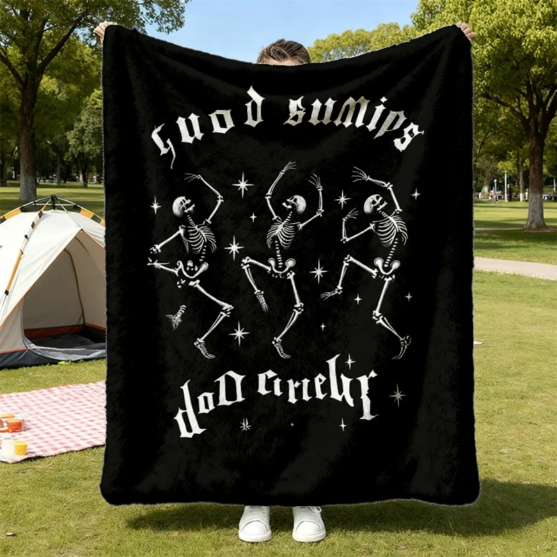 Quod Sumus Hoc Eritis Dancing Skeletons. Comfort Danse Macabre Gothic Flannel Blanket