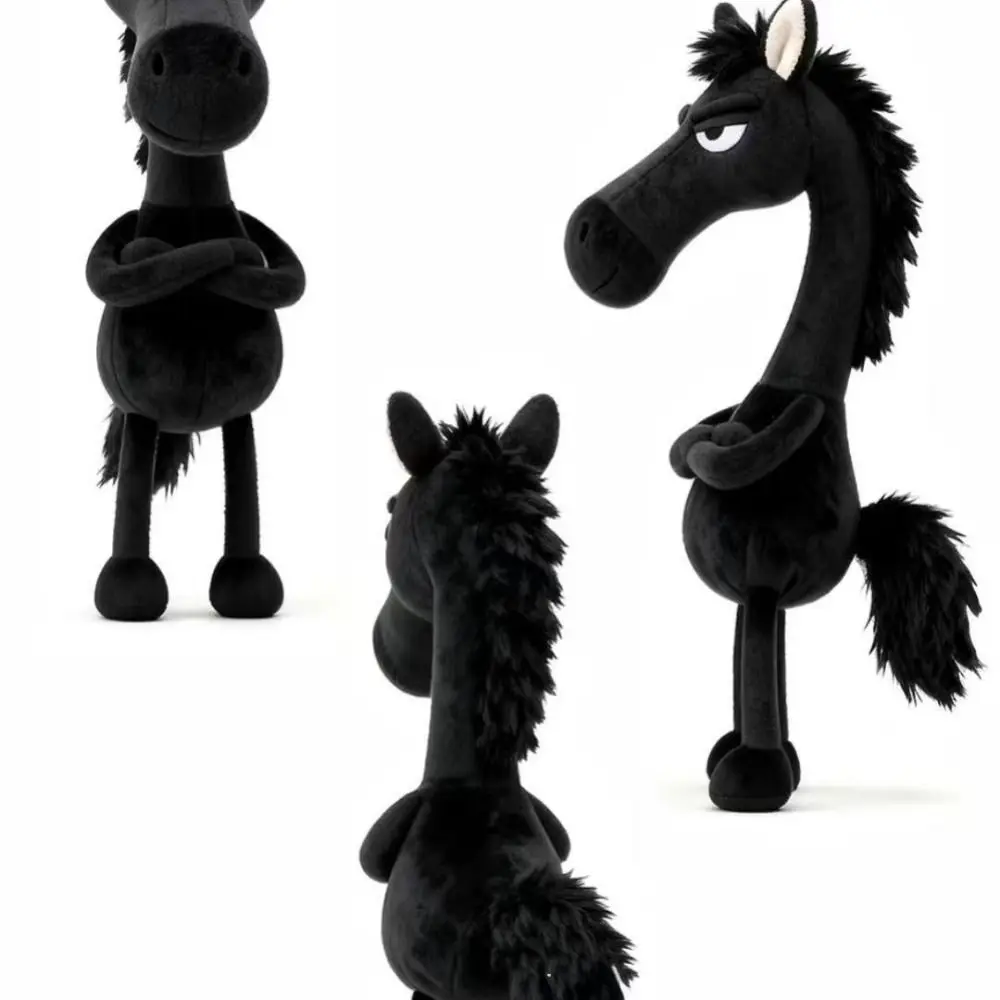 Cartoon Simulation Horse Stuffed Exquisite Craftsmanship Fantasy Style White Black Color Cute Design Simulation Horse