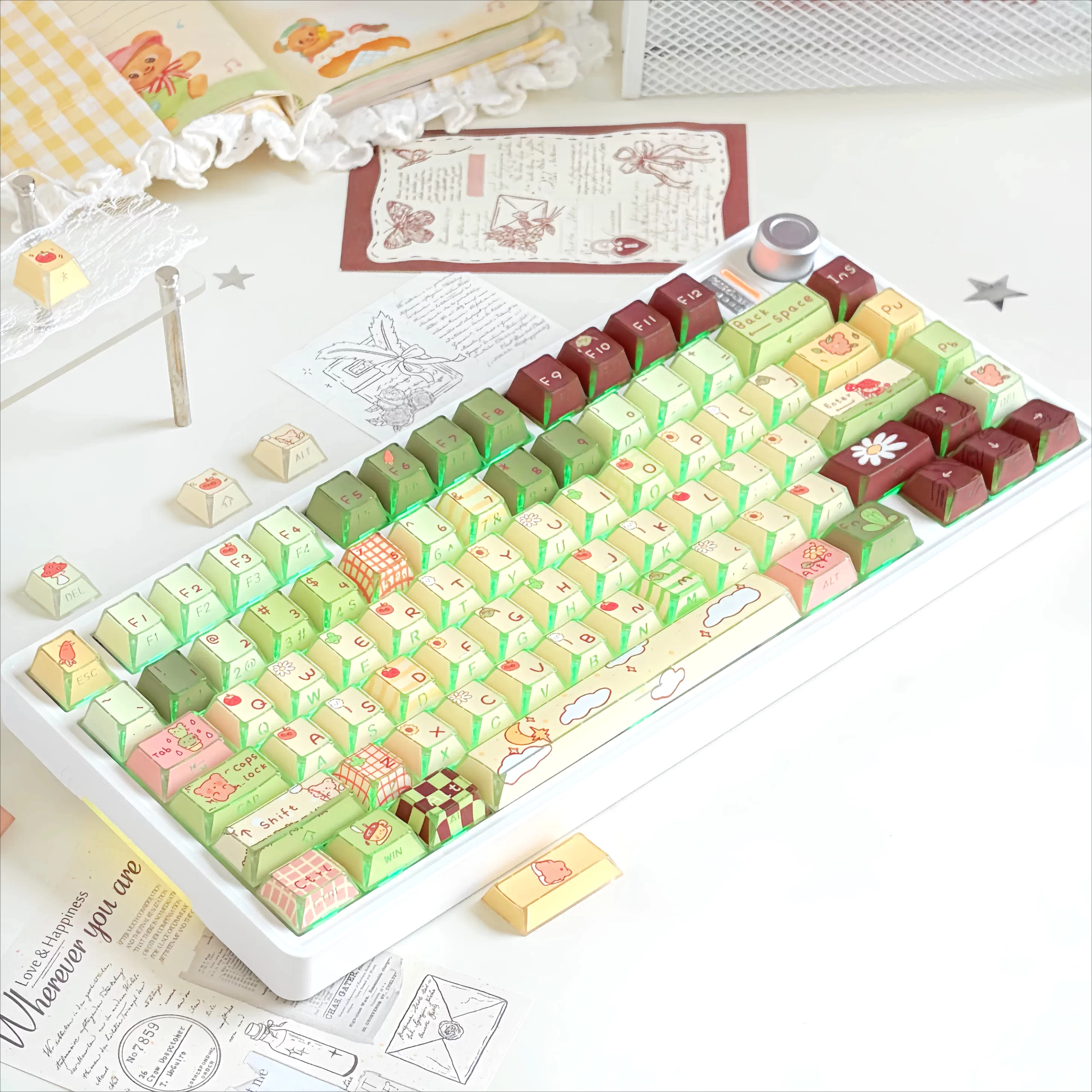 MAIMOOO Little Bear Forest Keycap CHERRY Side Folding Shadow Pbt Five Sided Thermal Sublimation Customized Keyboard Keycap