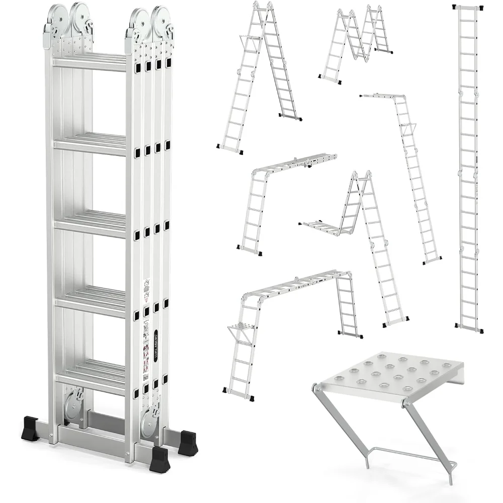 

18.5FT Folding Ladder Multi-Purpose Aluminium Extension 7 in 1 Step Heavy Duty Combination EN 131 Standard