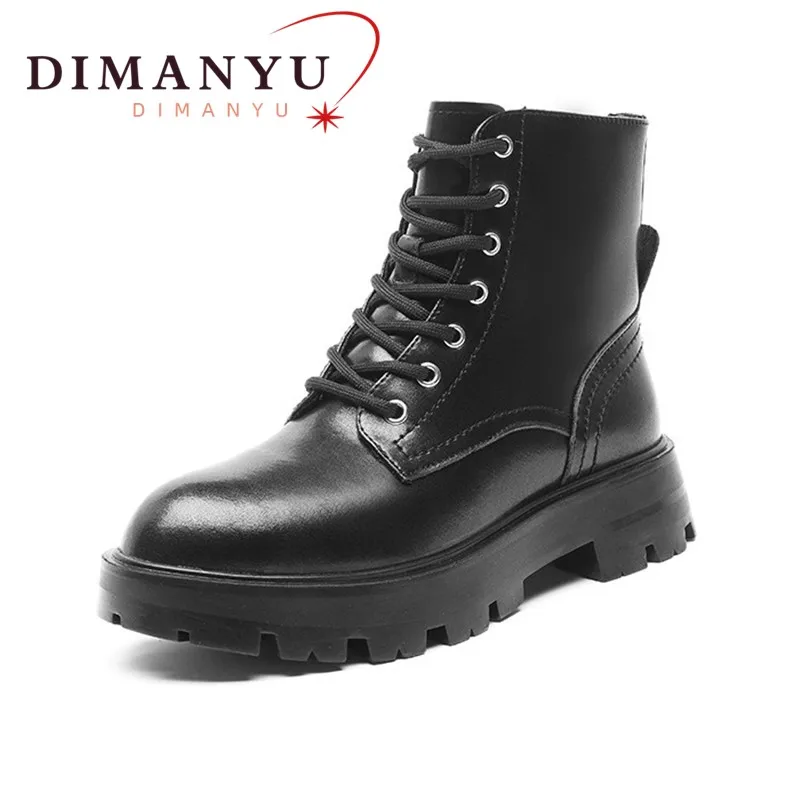 

Women's Booties Genuine Leather 2024 New Winter Lace-up Non-slip Motorcycle Boots Ladies British Style Women's Ankle Boots