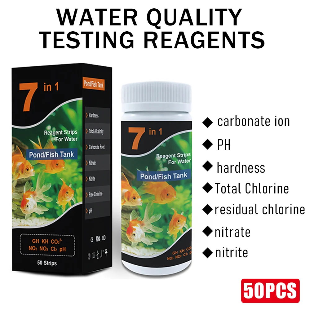Aquarium Water Quality Kit: Nitrifying Bacteria + 7‑in‑1 Test Strips + Anti‑Algae Tabs + Odor Remover + Dechlorinator for Tanks
