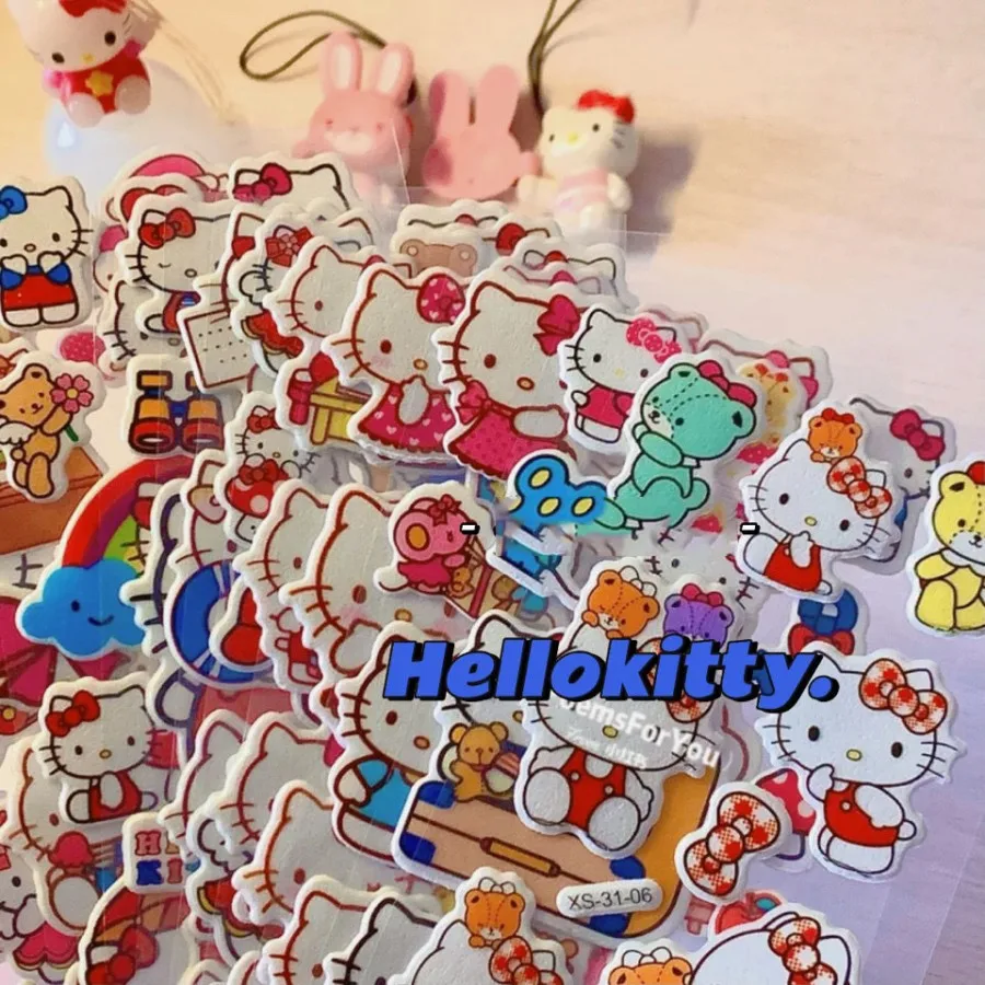 12 pçs olá kitty dos desenhos animados sanrio adesivos scrapbook caso de telefone portátil guitarra notebook kawaii anime adesivos brinquedos das crianças presentes