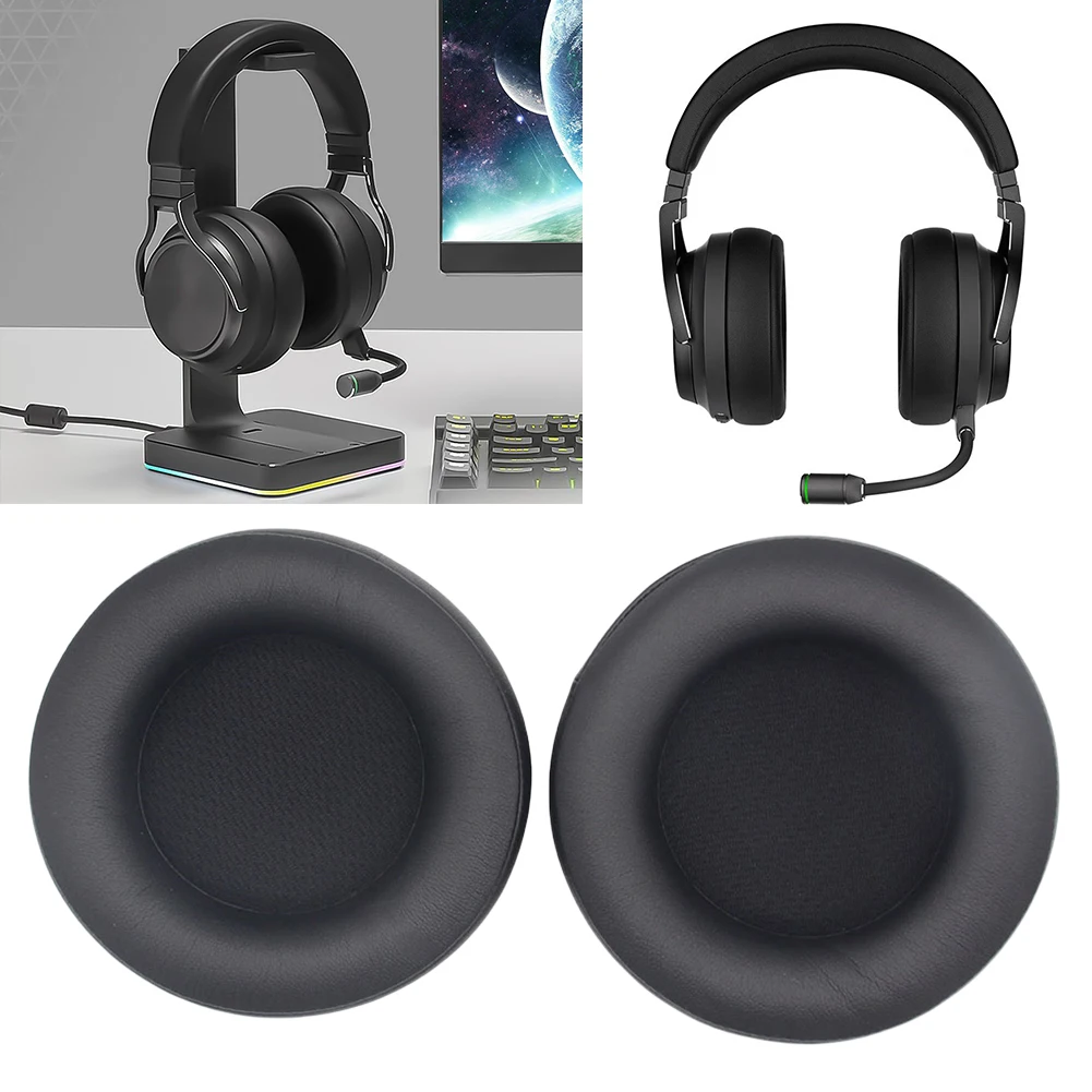 1 Pair Replacement Ear Pads Protein Leather Headset EarPads Earmuff Ear Cushions for Corsair Virtuoso RGB Wireless SE Headphones