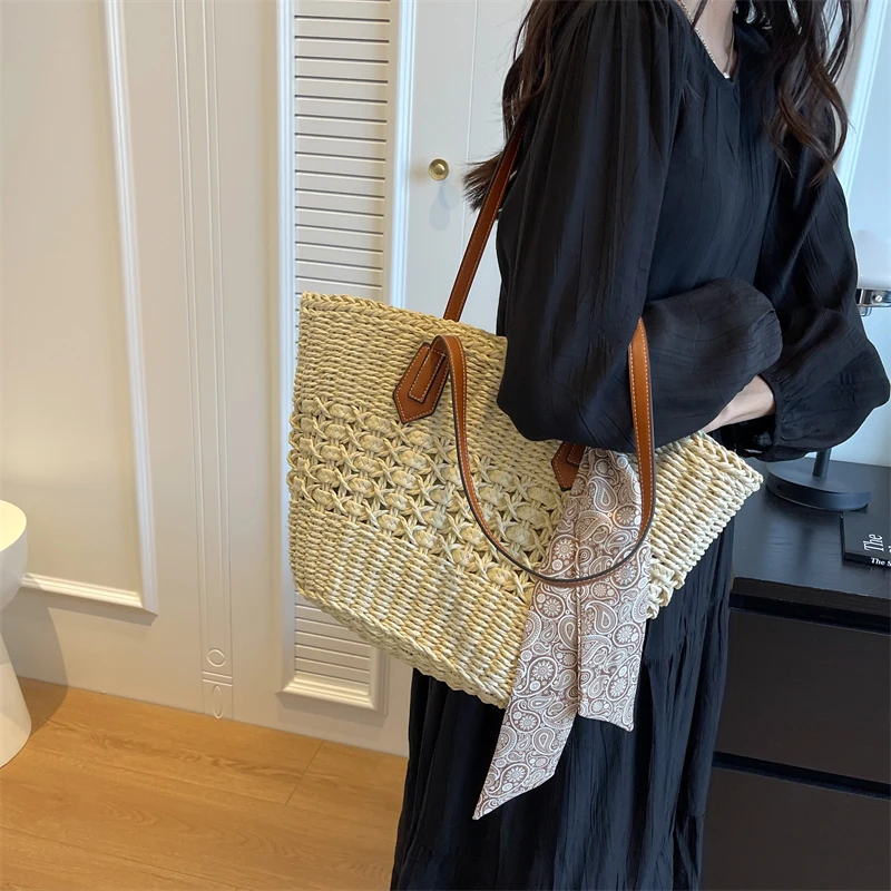 Large Capacity Straw Bag 2023 Summer Hand-woven Tote Bag  Shoulder Beach Bag Bohemian Style Women\'s Handbag Shopping Basket