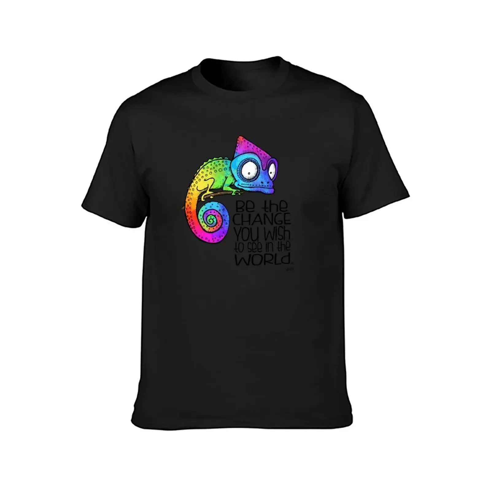 Be the Change - Ghandi Quote - Rainbow Chameleon T-Shirt tees anime figures tee shirts for men