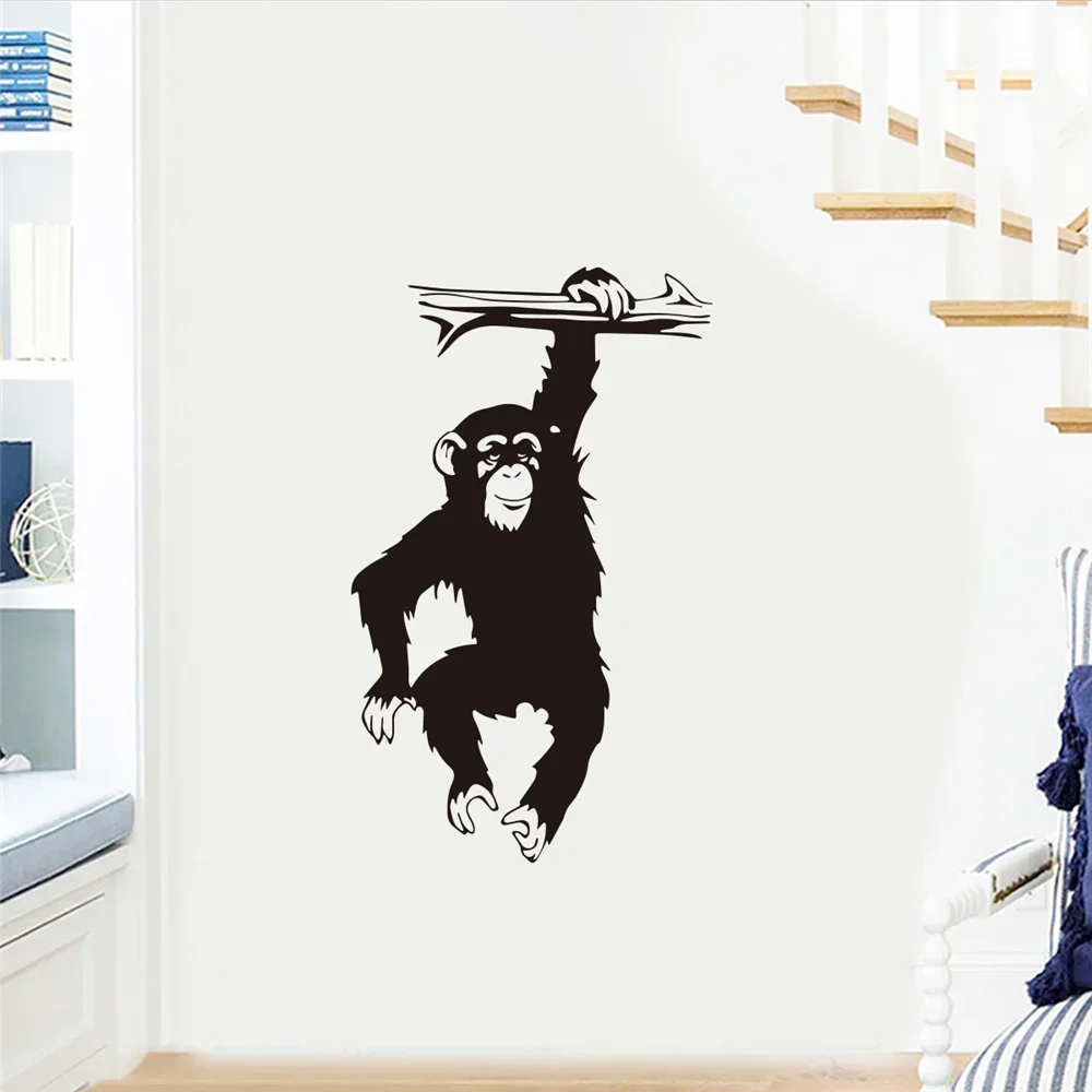 Chimpanzee Hang From Branches Wall Stickers For Kids Room Baby Bedroom Door Wallpaper Vinyl Monkey Self Stick Decal Home Decor