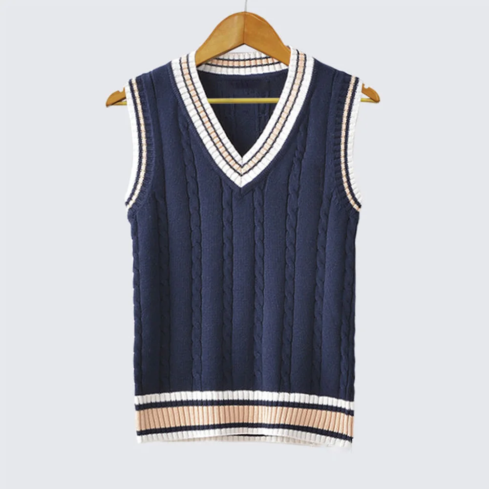 New Stylish Vacation Holiday Vest Tops Knitting Sleeveless Sweater Sleeveless Vest Sweater Thick Uniform V-Neck