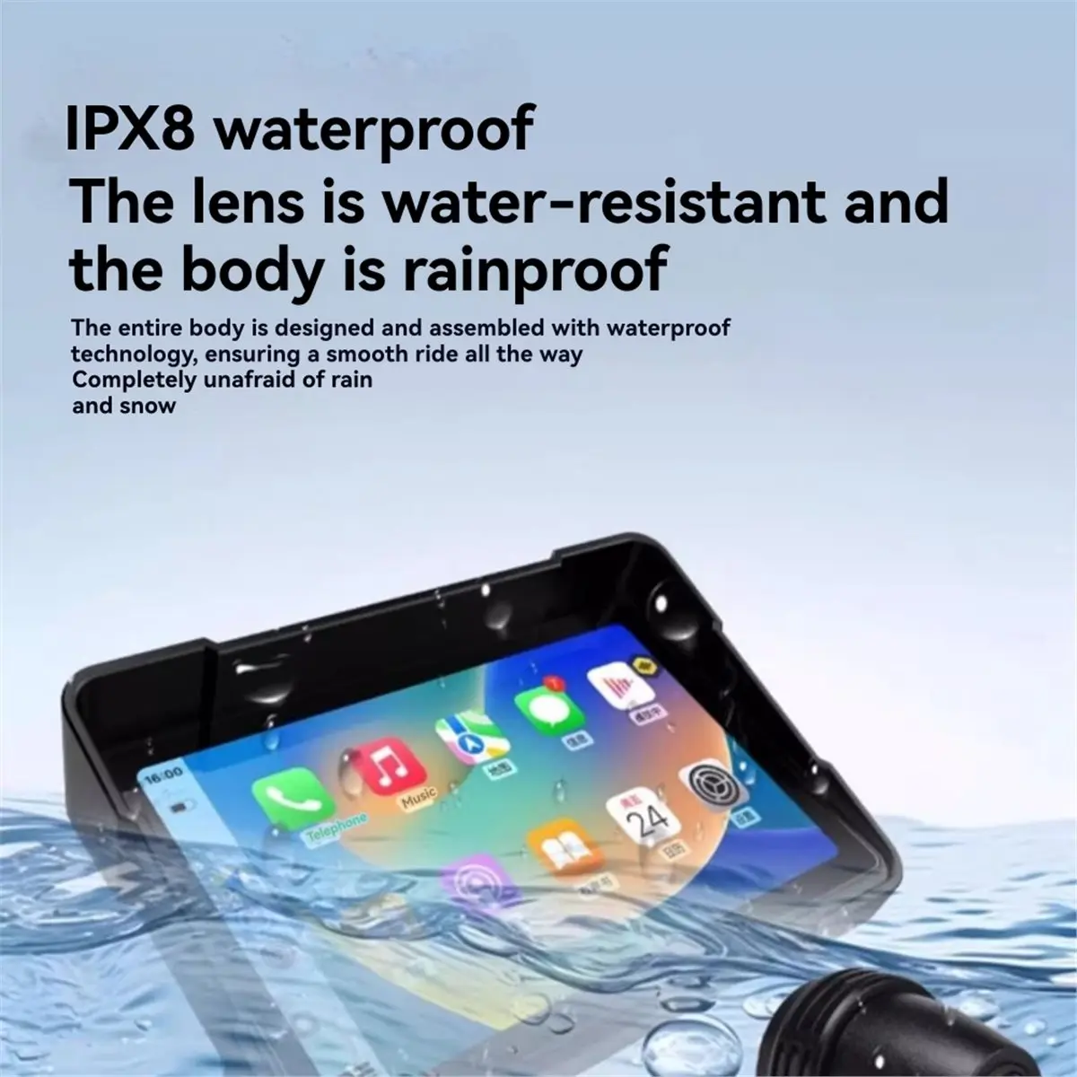 Monitor de navegación portátil para motocicleta de 7 pulgadas IPX8 resistente al agua para pantalla inalámbrica CarPlay Android Auto