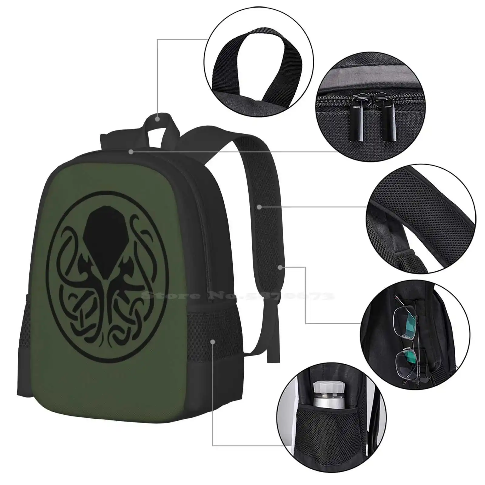 Cthulhu Symbol ( 9 ) Backpack For Student School Laptop Travel Bag Necronomicon Book Of The Dead Kitab Al Azif Grimoire Horrors