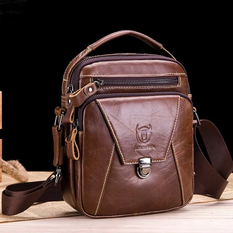 

Genuine Leather Men's Shoulder Messenger Bag Small Business Crossbody Handbag Adjustable Strap Male Travel Bag
