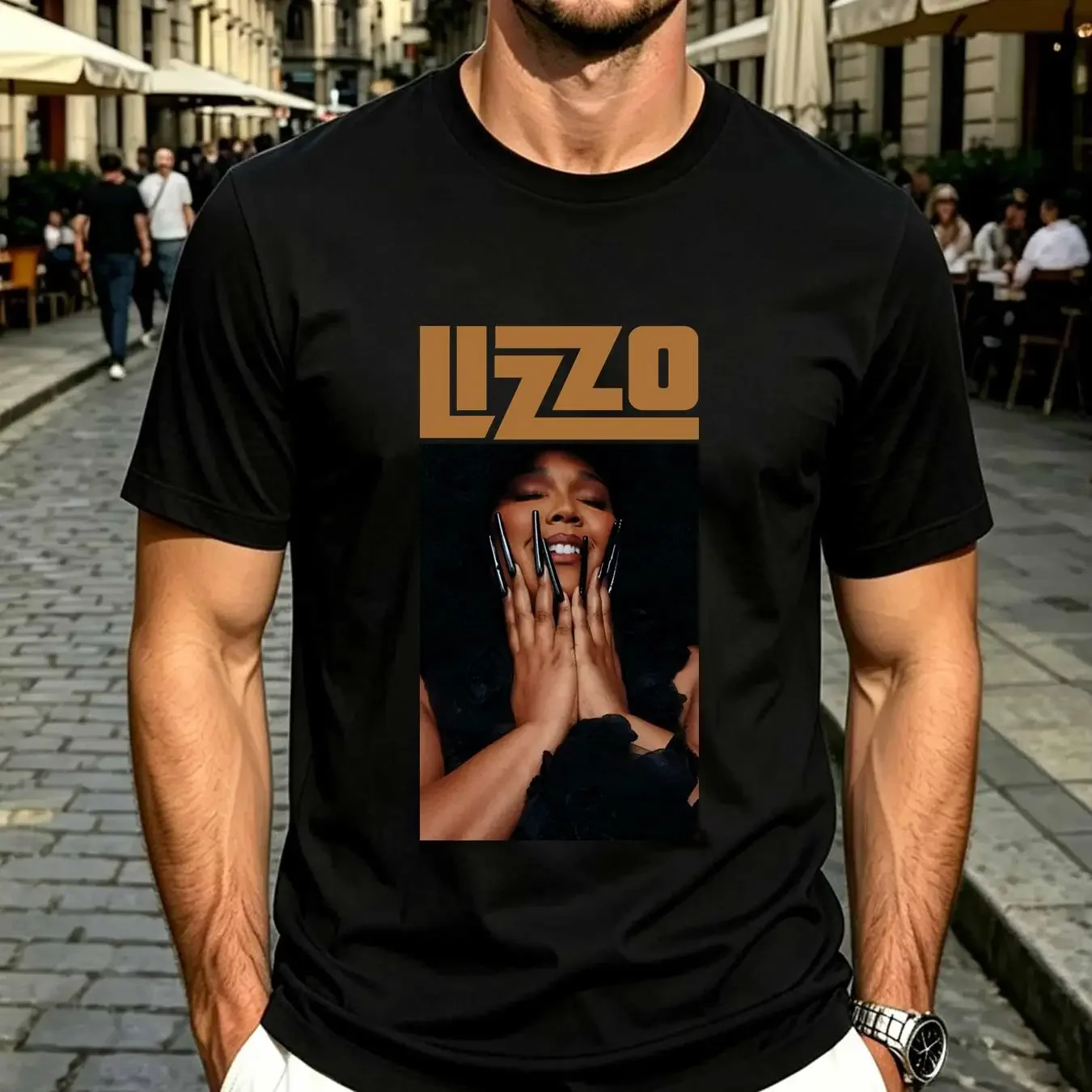 washed T Shirt Lizzo Black XL Cotton Blend vintage Washed Breathable homme Comfortable Stretched graphic Top For Everyday Wear