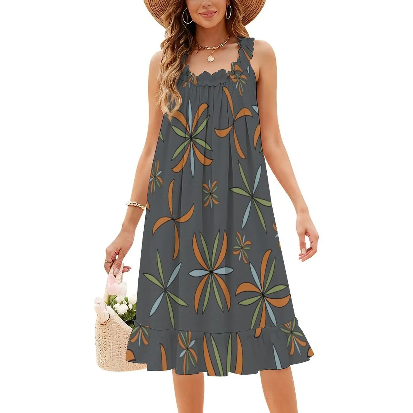 منتصف القرن الفن الحديث الدولاب نمط 1.0 الفحم الكورية نمط فستان للنساء فستان كاجوال أنيق للحزب أو الارتداء اليومي #4