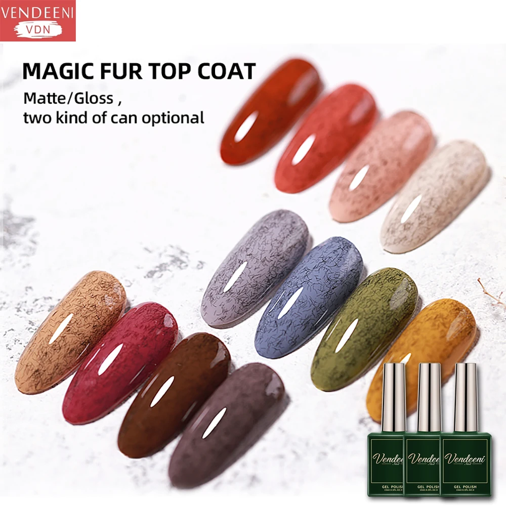 Vendeeni 15 مللي الفراء زغب معطف فوقي هلام مسمار البولندية لامعة ماتي تأثير UV LED هلام الورنيش DIY بها بنفسك أفخم المخملية معطف فوقي لفن الأظافر