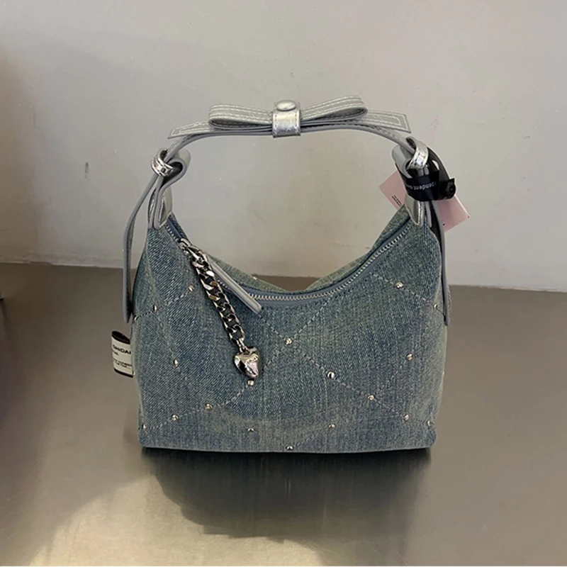 

New Diamond Inlaid Underarm Bag for Party Temperament Versatile Single Shoulder Crossbody Bags Women's Denim Handbags ﻿