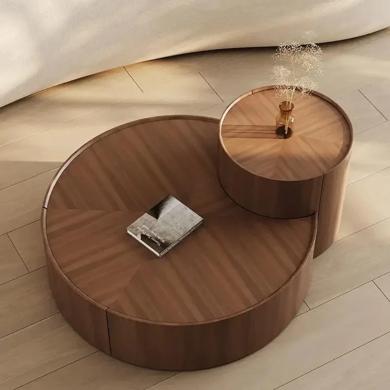 Tavolino rotondo italiano semplice di lusso in noce per la casa soggiorno piccolo appartamento semplice wabi sabi wind designer creati