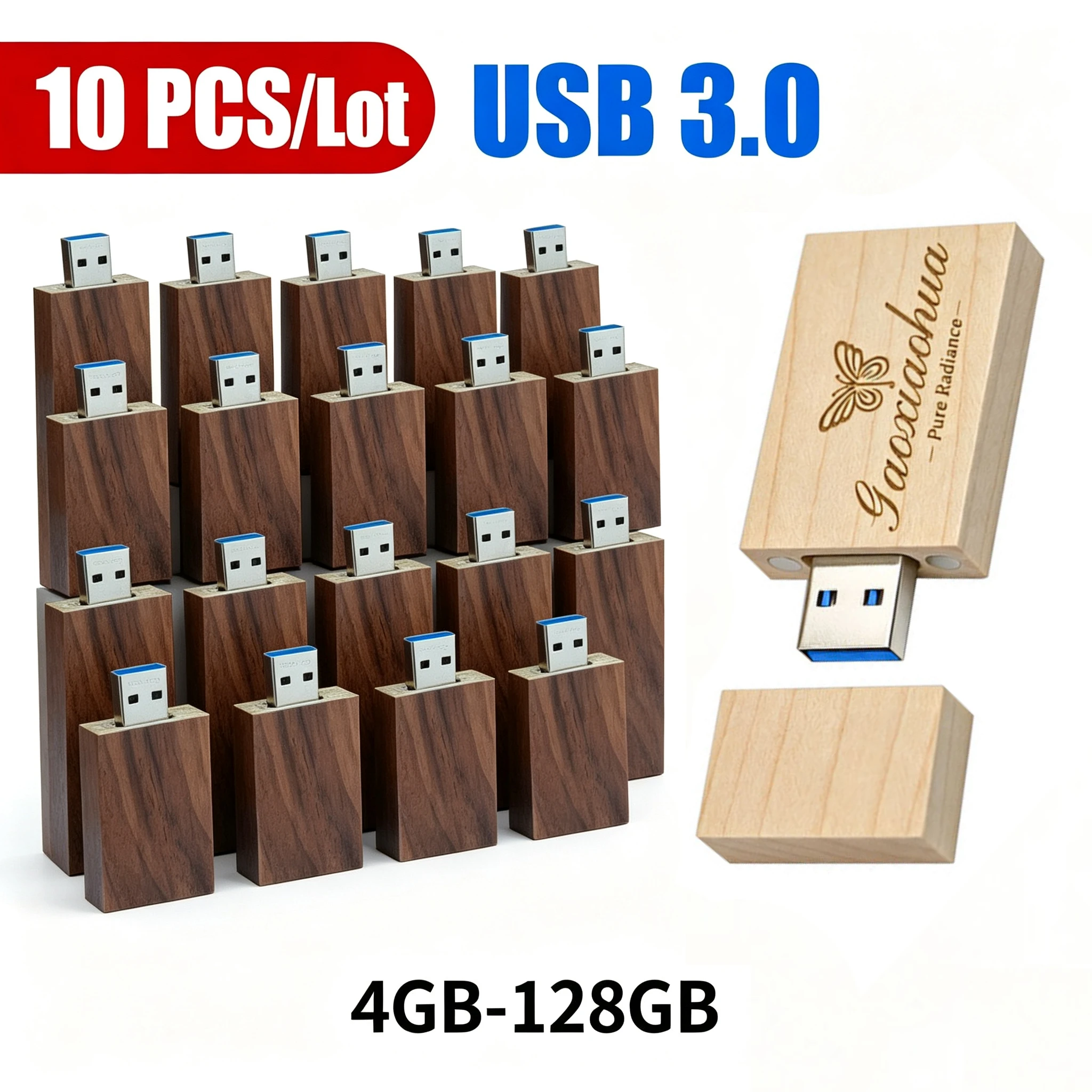 USB 3.0 10PCS Free Logo Wooden Maple USB Flash Drive USB Box Pendrive 4GB 16GB 32GB 64GB Custom Logo Photography Wedding Gift