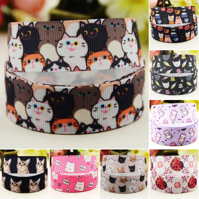 22mm 25mm 38mm 75mm Cat cartoon printed Grosgrain Ribbon party decoration 10 Yards satin ribbons