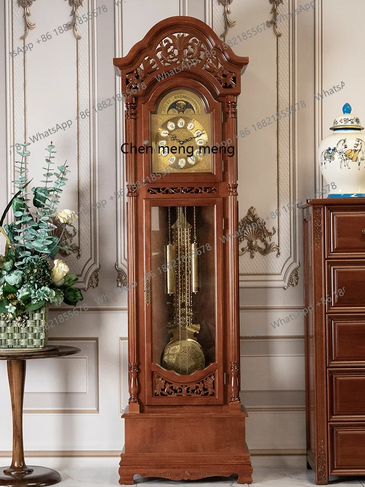 H178European floor clock living room villa Chinese retro mechanical solid wood pendulum clock