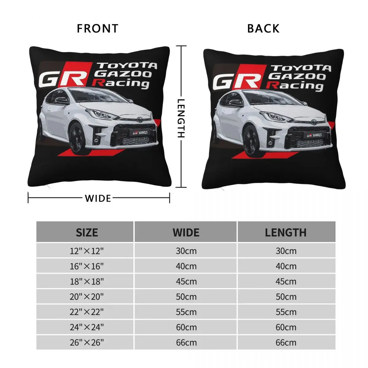 GR Yaris Gazoo Racing Square Pillowcase Polyester Linen Velvet Pattern Zip Decor Throw Pillow Case Home Cushion Cover 18