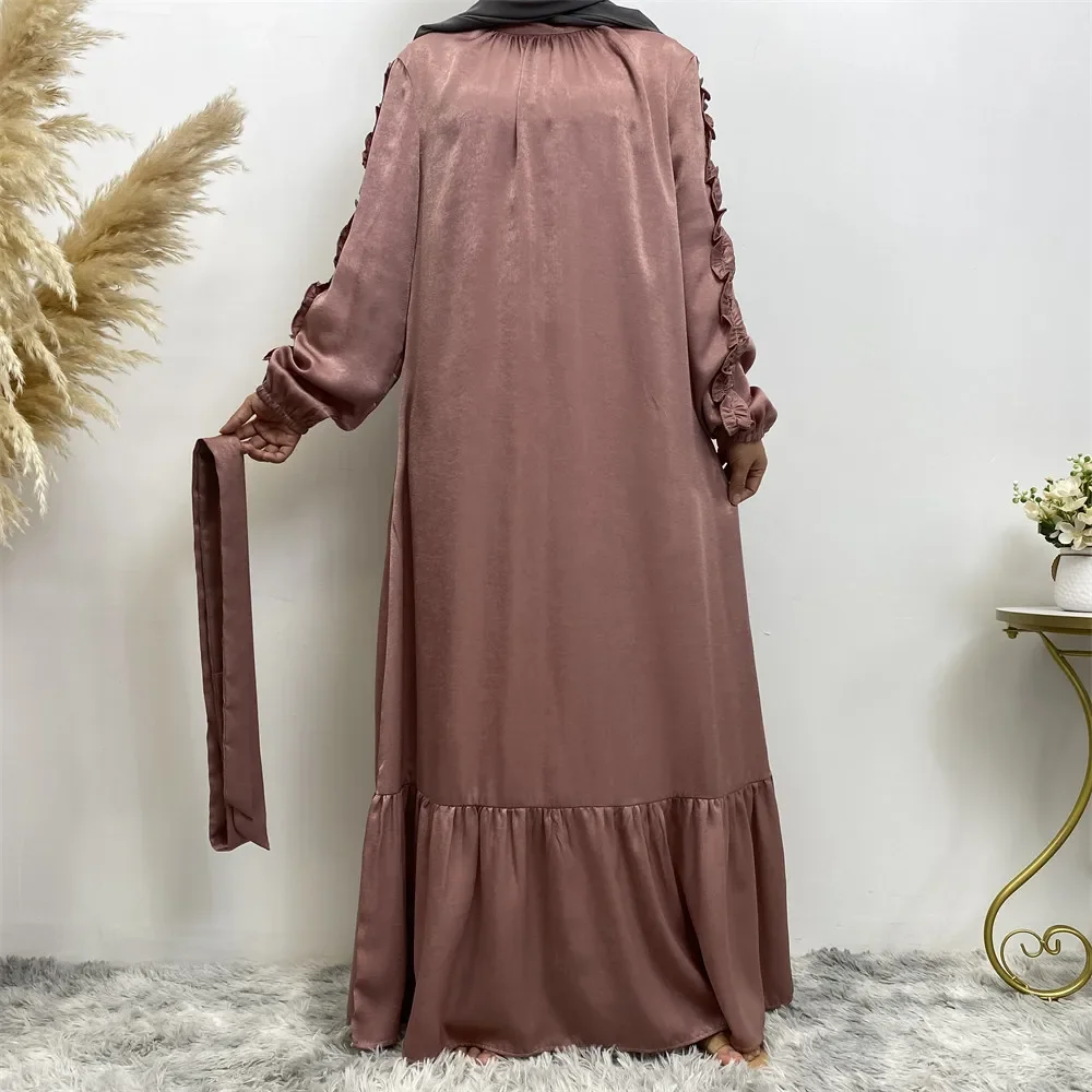 Solid Elegantes Dresses for Women Fold Long Sleeve Spring Autumn Party Evening Dress Fashion Islam Clothing Vestidos Para Mujer