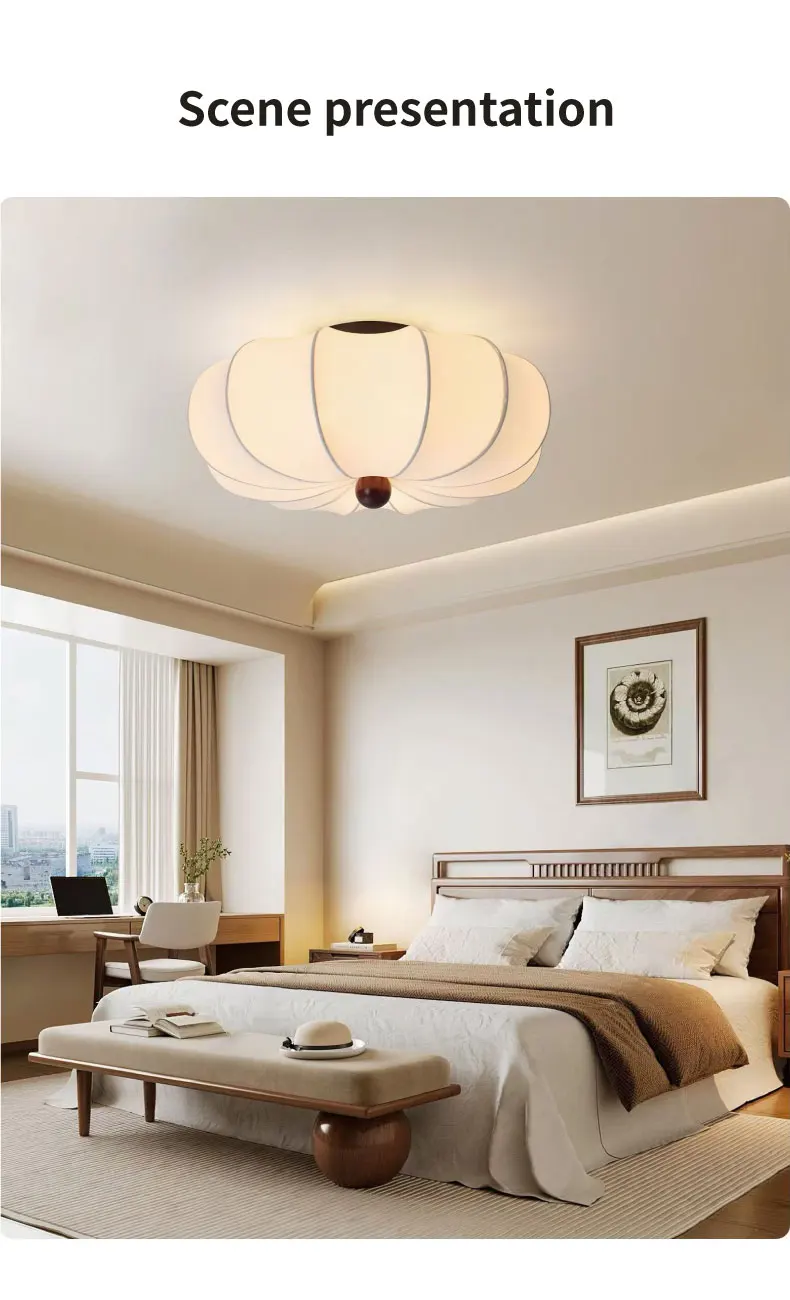 Silk LED Ceiling Lamp Bedroom Romantic White Chandelier